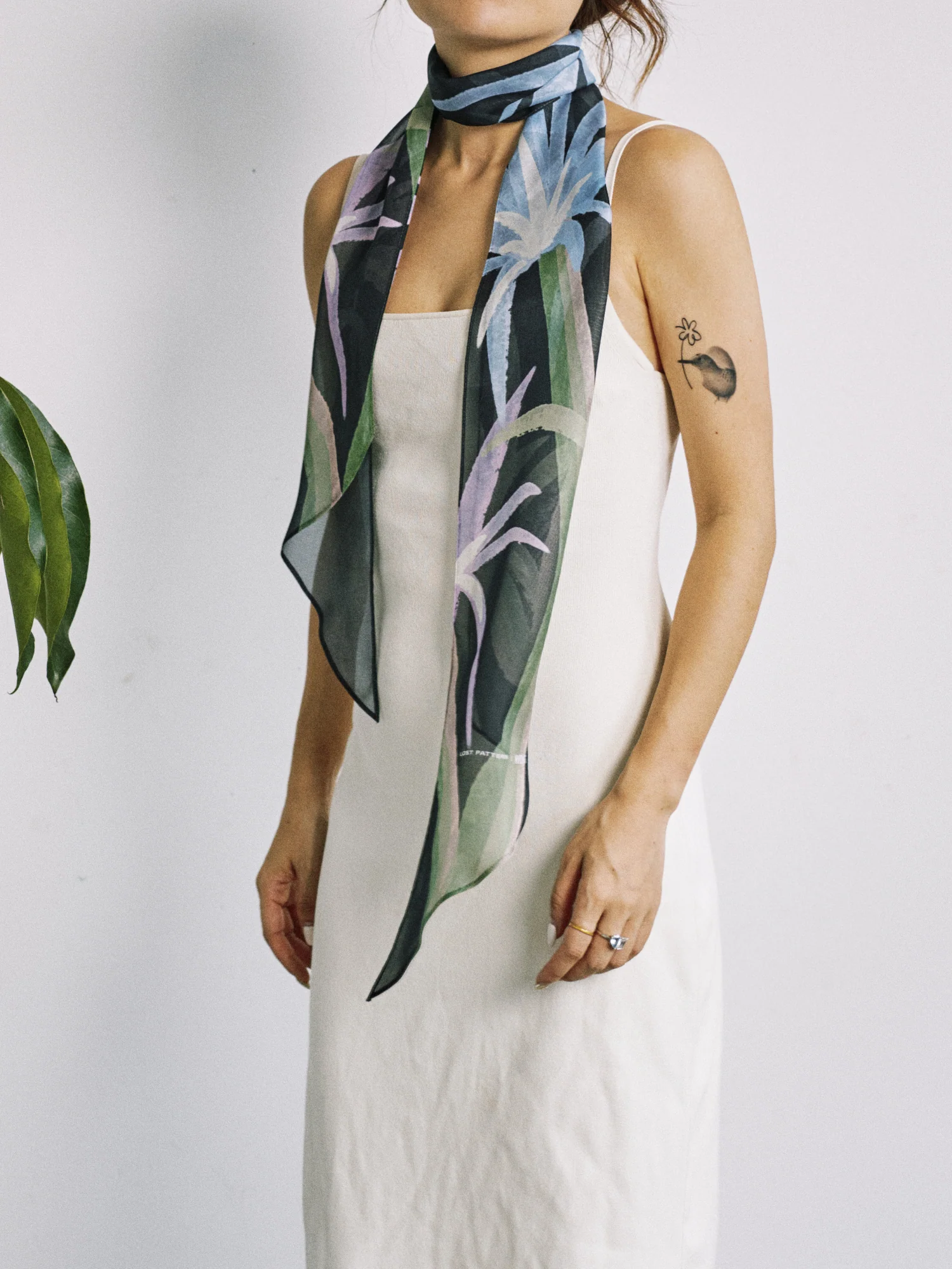 Lost Pattern x NYBG "Oasis Charms" Silk Chiffon Neck Scarf - Black - Image 3