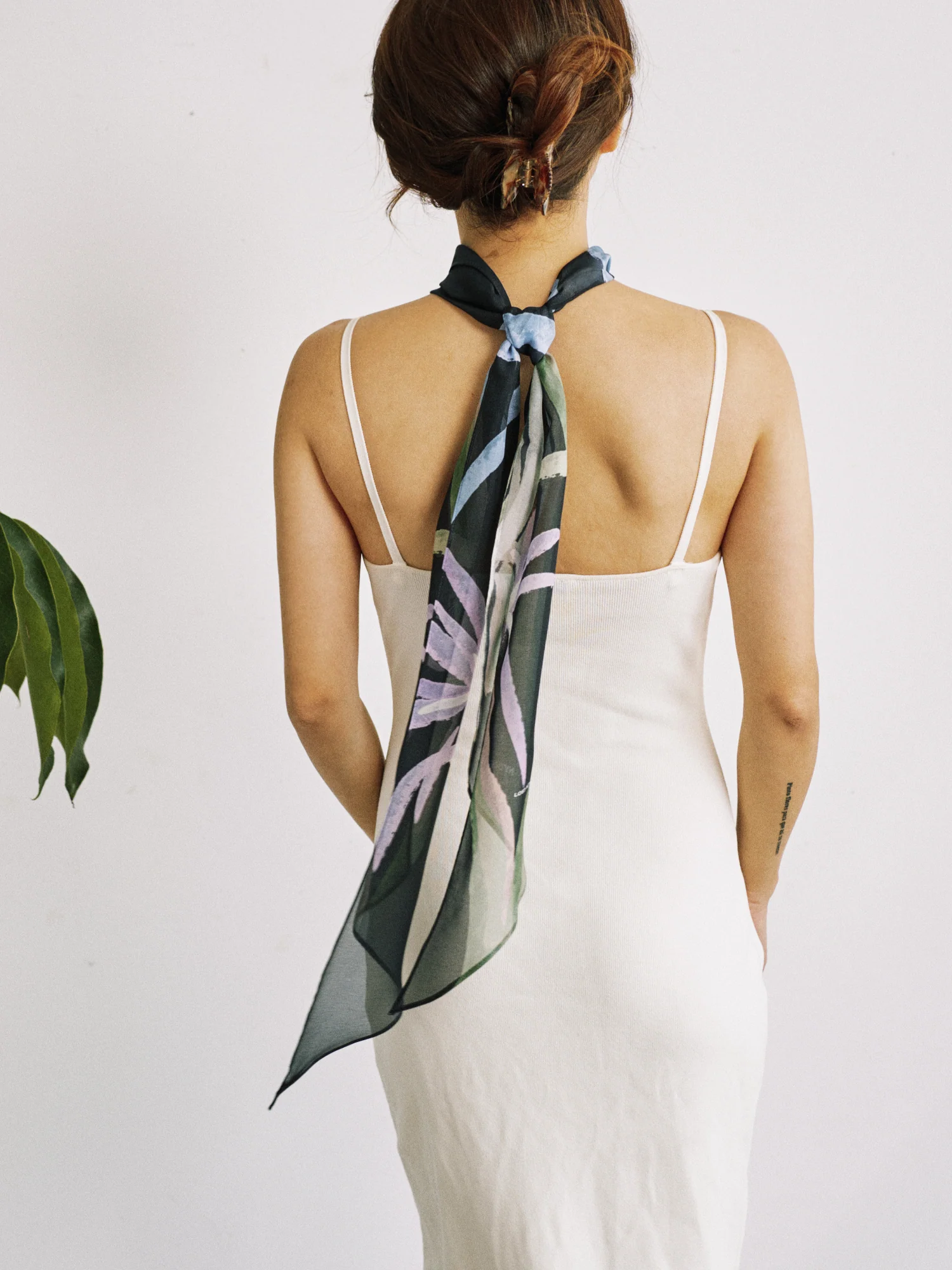 Lost Pattern x NYBG "Oasis Charms" Silk Chiffon Neck Scarf - Black - Image 4