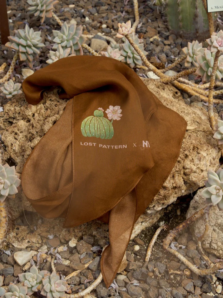 Lost Pattern x NYBG "Oasis Charms" Silk Chiffon Neck Scarf - Coffee - Image 4