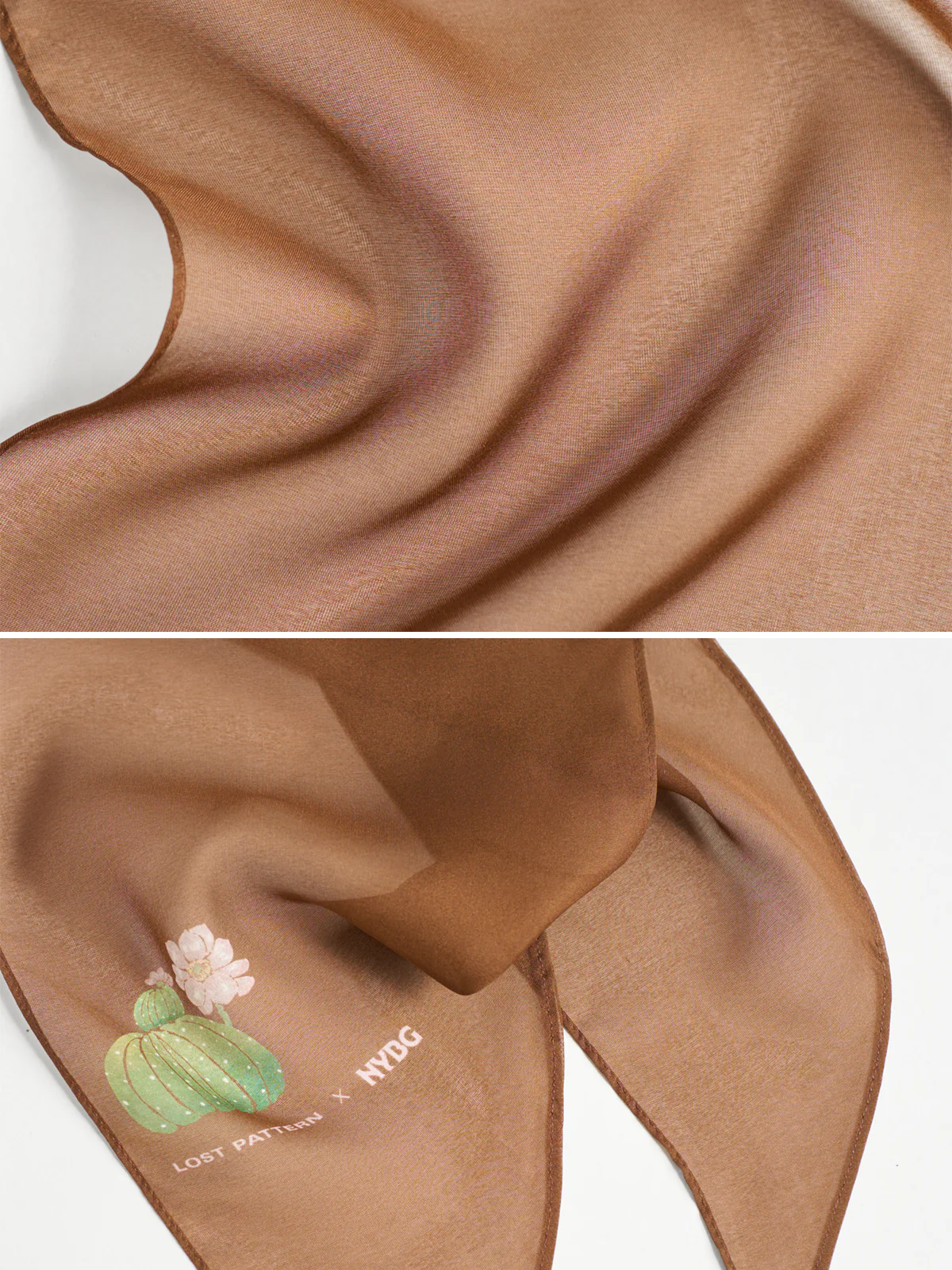 Lost Pattern x NYBG "Oasis Charms" Silk Chiffon Neck Scarf - Coffee - Image 5