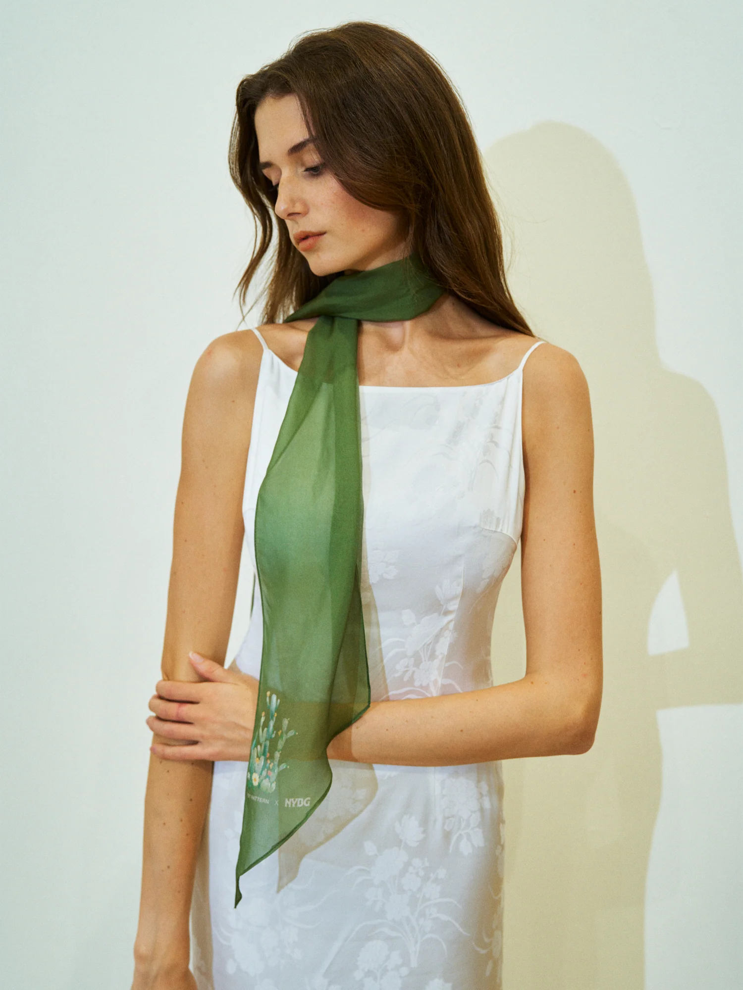 Lost Pattern x NYBG "Oasis Charms" Silk Chiffon Neck Scarf - Green - Image 4