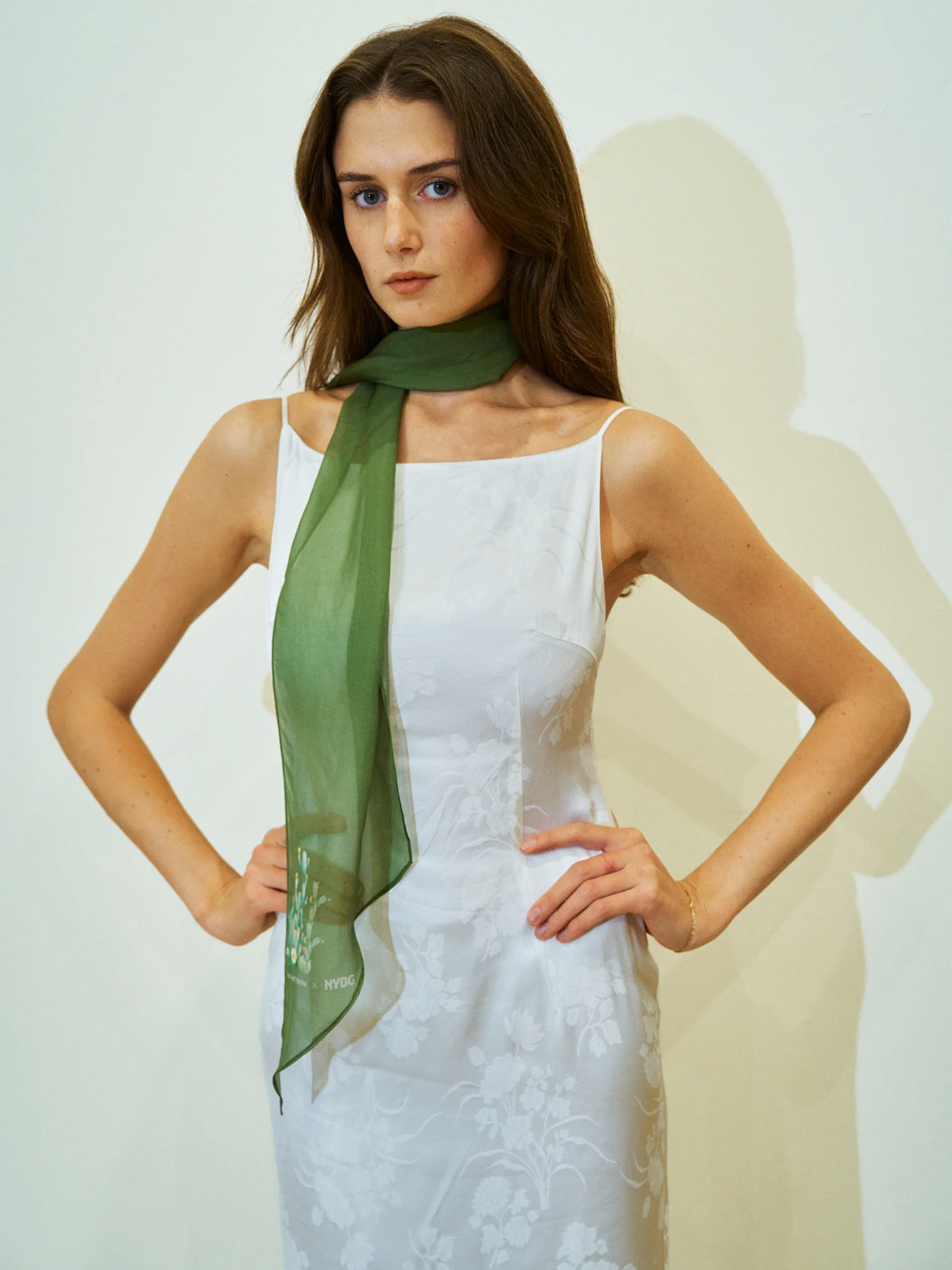 Lost Pattern x NYBG "Oasis Charms" Silk Chiffon Neck Scarf - Green - Image 5