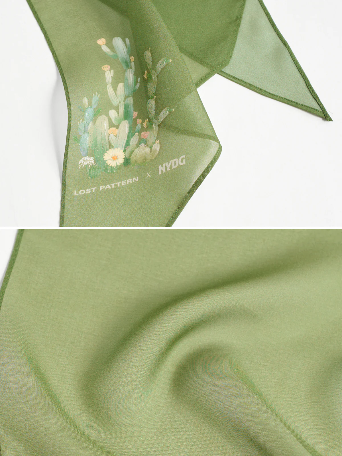 Lost Pattern x NYBG "Oasis Charms" Silk Chiffon Neck Scarf - Green - Image 6