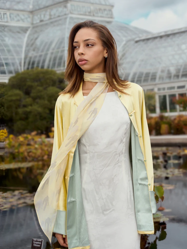 Lost Pattern x NYBG "Oasis Charms" Silk Chiffon Neck Scarf - Yellow - Image 4