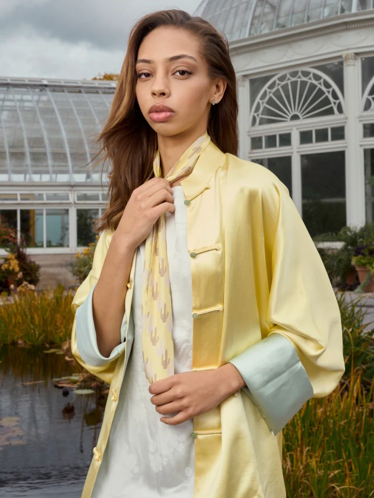 Lost Pattern x NYBG "Oasis Charms" Silk Skinny Scarf - Green - Image 4