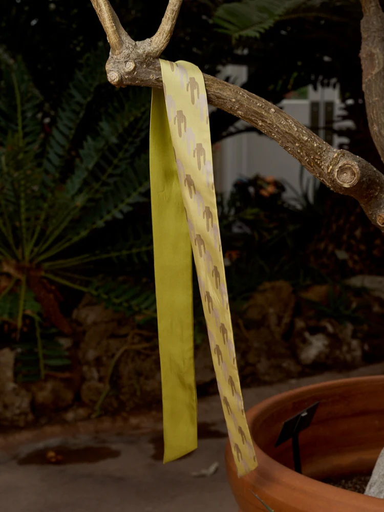 Lost Pattern x NYBG "Oasis Charms" Silk Skinny Scarf - Green - Image 5