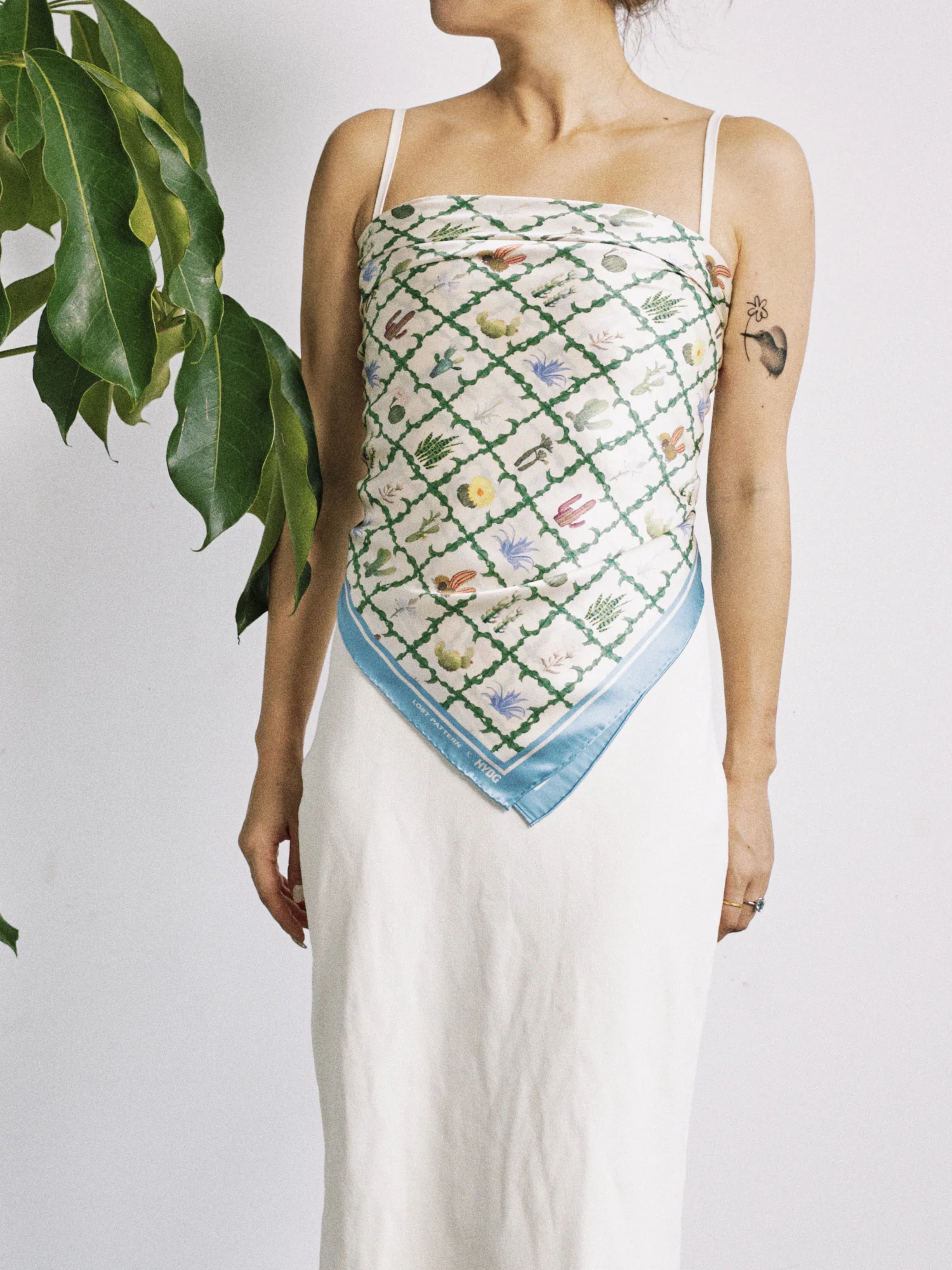 Lost Pattern x NYBG "Oasis Charms" Large Silk Scarf  - Blue - Image 5