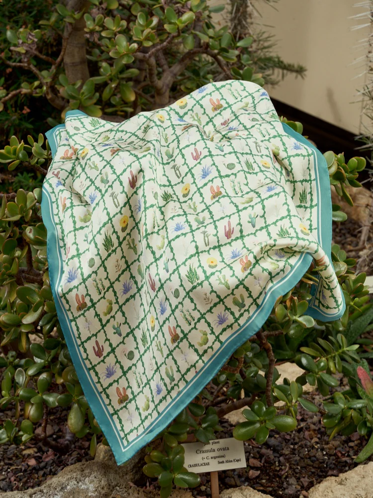 Lost Pattern x NYBG "Oasis Charms" Large Silk Scarf  - Blue - Image 7