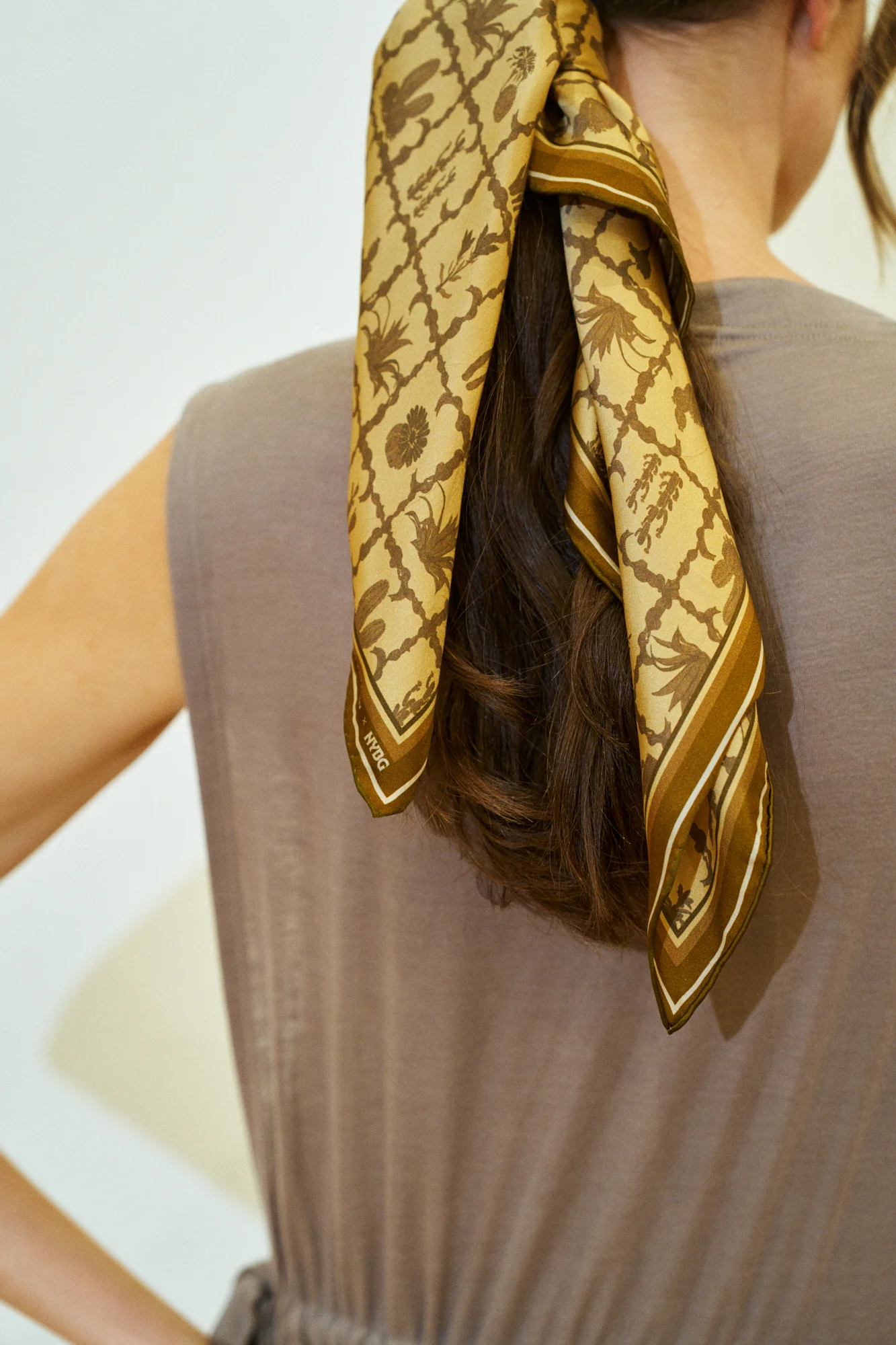 Lost Pattern x NYBG "Oasis Charms" Silk Bandana Scarf  - Coffee - Image 4