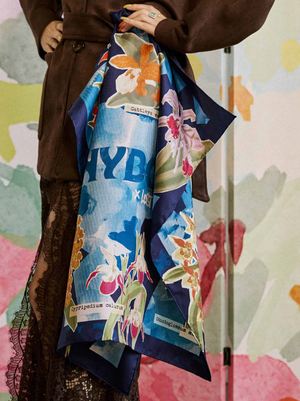 LOST PATTERN X NYBG "Orchid On the Block" Silk Bandana Scarf - Blue - Image 3