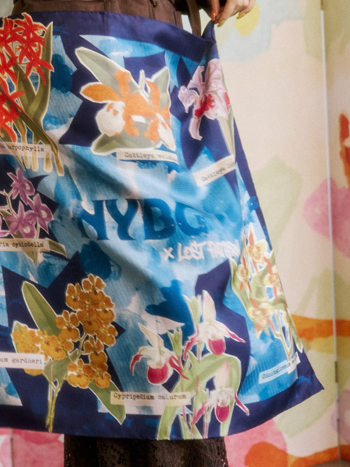 LOST PATTERN X NYBG "Orchid On the Block" Silk Bandana Scarf - Blue - Image 4