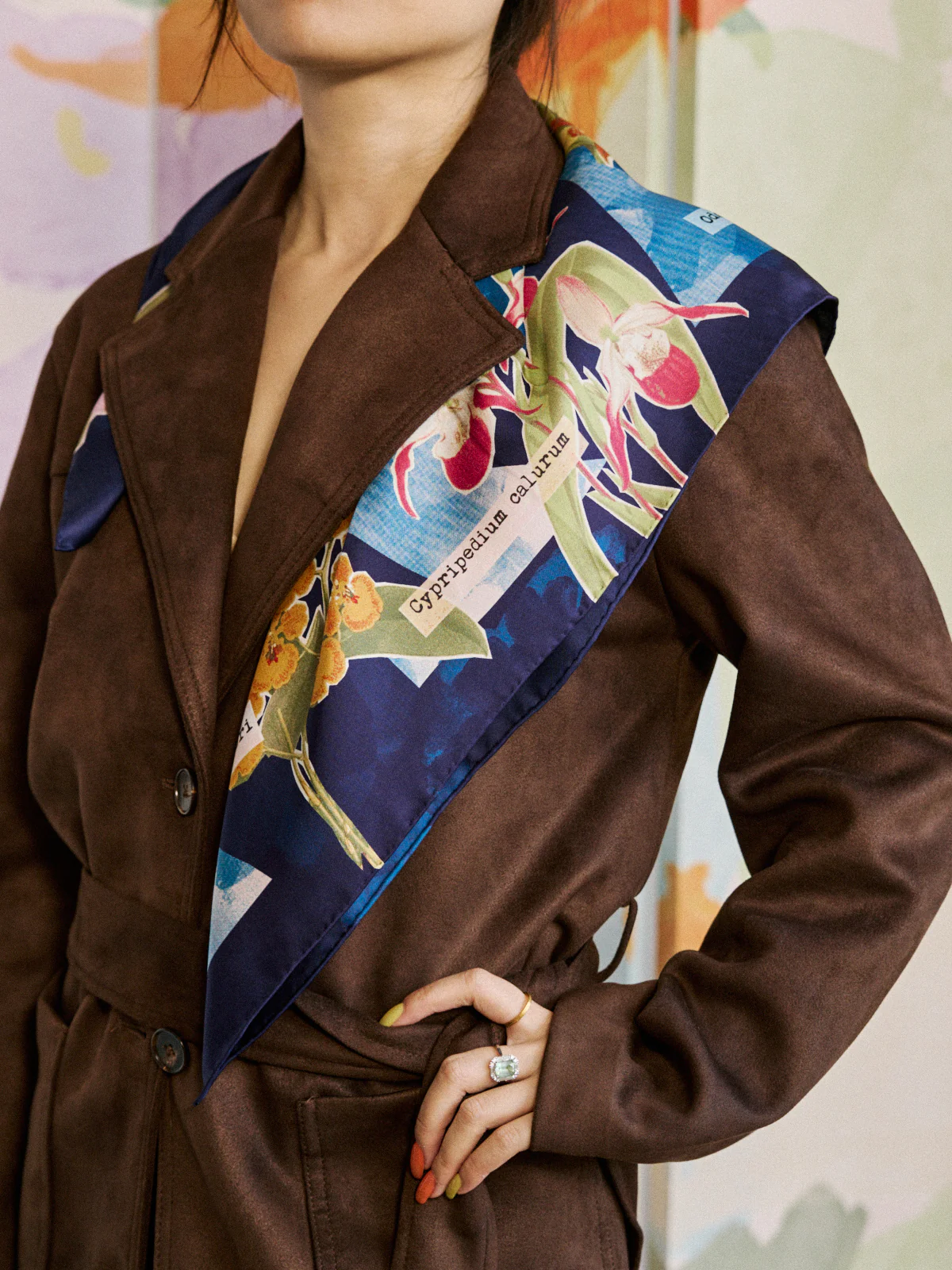 LOST PATTERN X NYBG "Orchid On the Block" Silk Bandana Scarf - Blue - Image 5