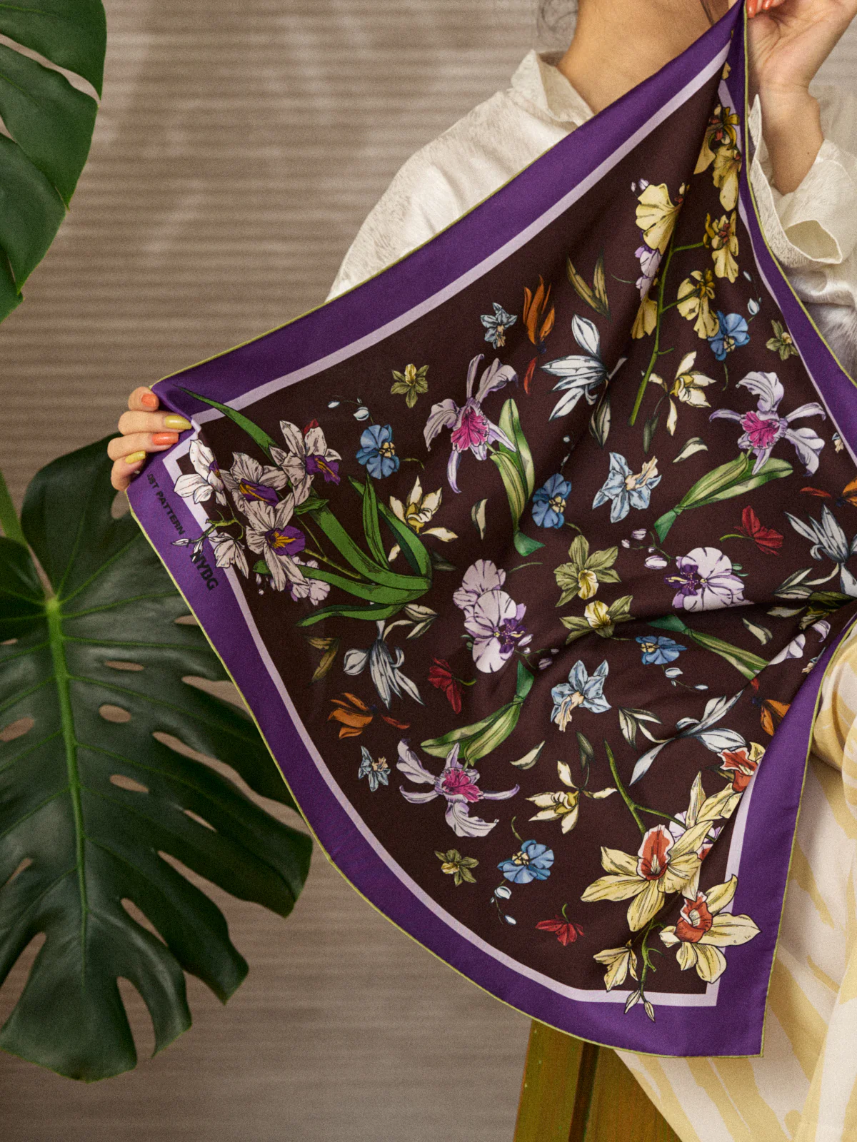 LOST PATTERN X NYBG "Orchid Symphony" Silk Bandana Scarf - Purple - Image 5