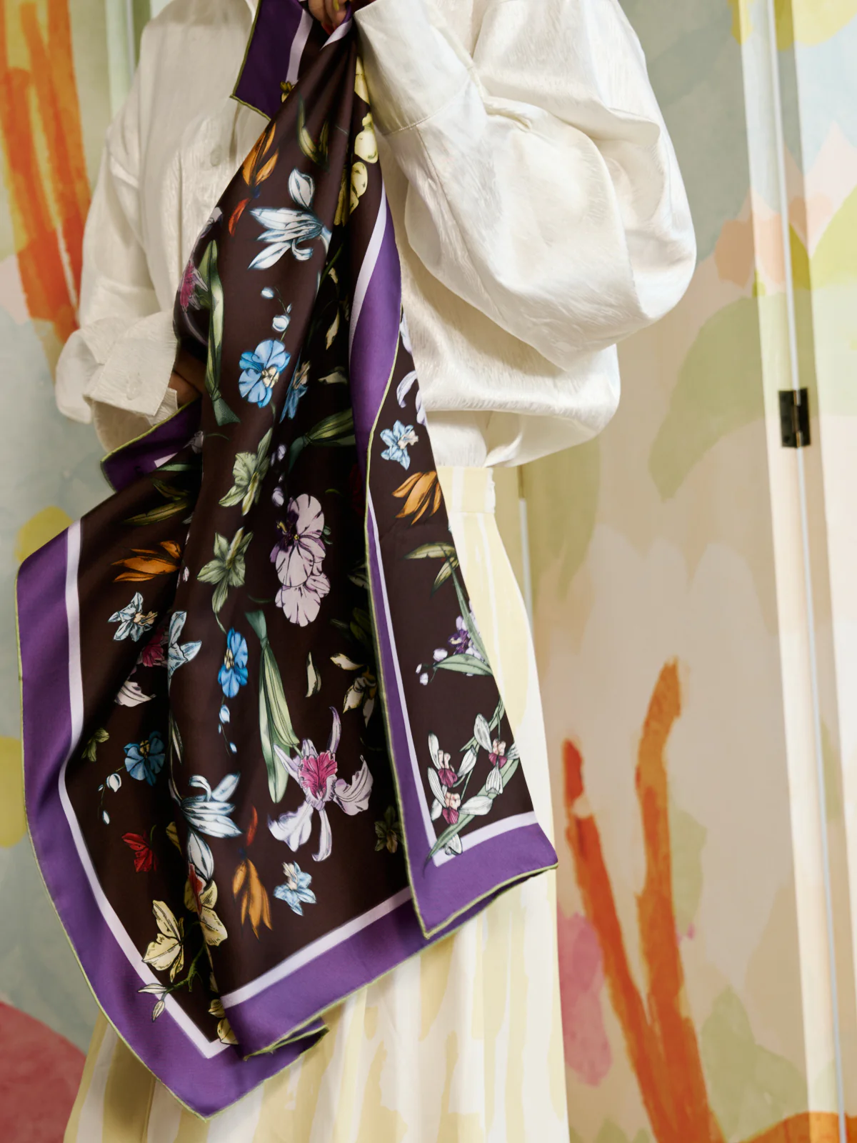 LOST PATTERN X NYBG "Orchid Symphony" Silk Bandana Scarf - Purple - Image 6