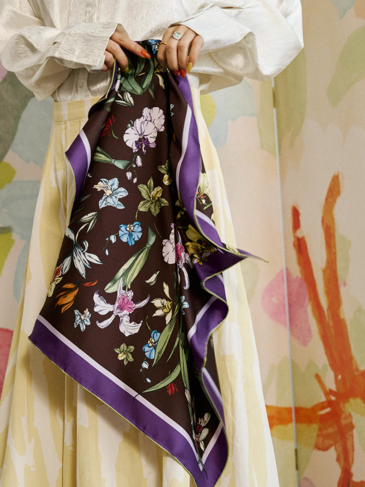 LOST PATTERN X NYBG "Orchid Symphony" Silk Bandana Scarf - Purple - Image 7