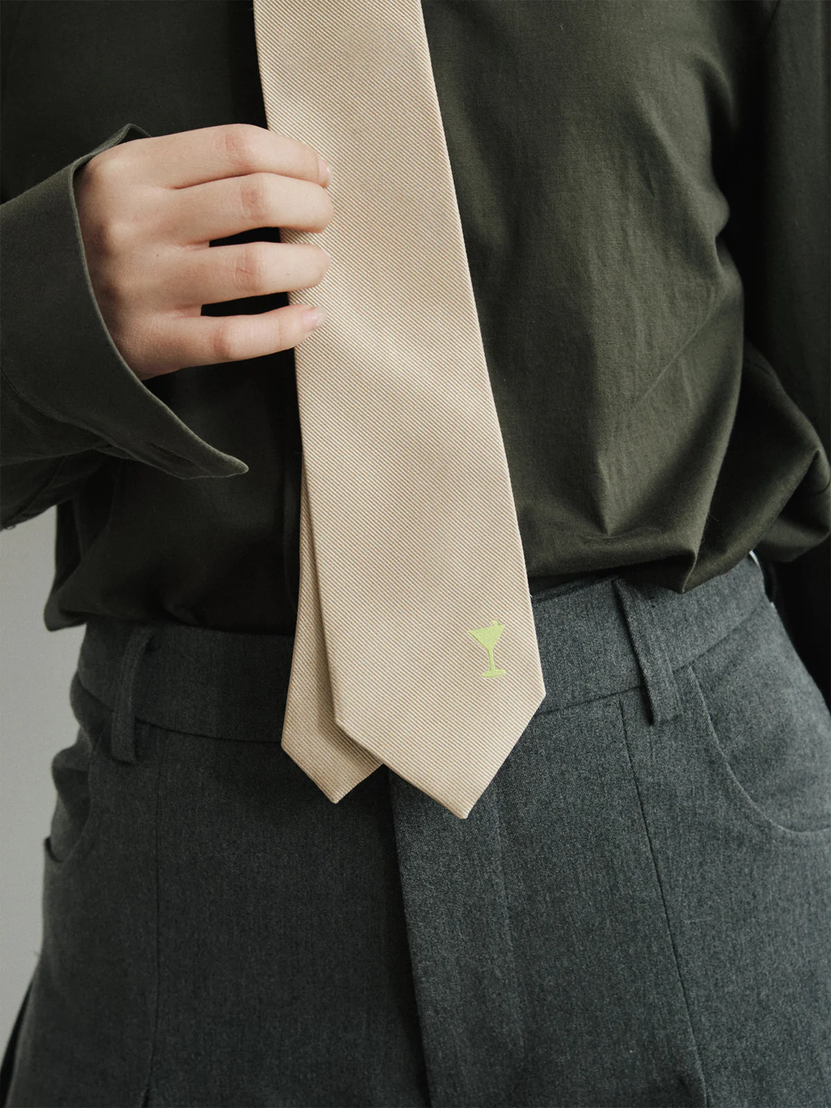 "Martini" Silk Tie - Khaki - Image 3