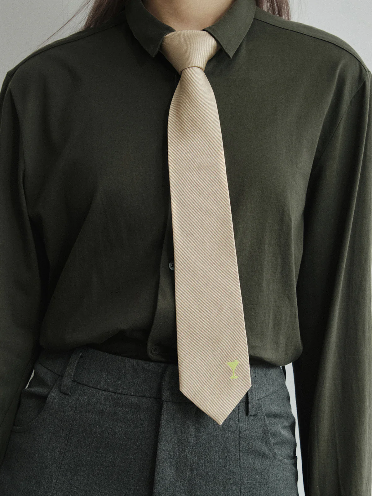 "Martini" Silk Tie - Khaki - Image 4
