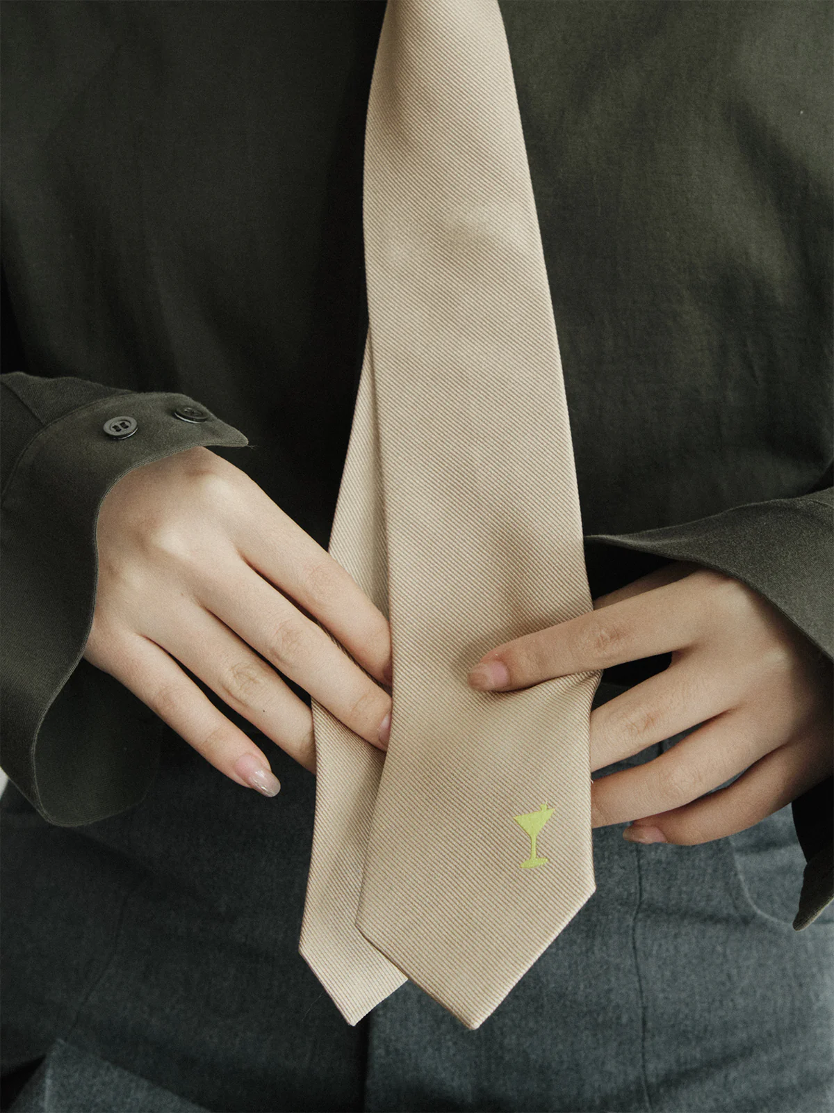 "Martini" Silk Tie - Khaki - Image 5
