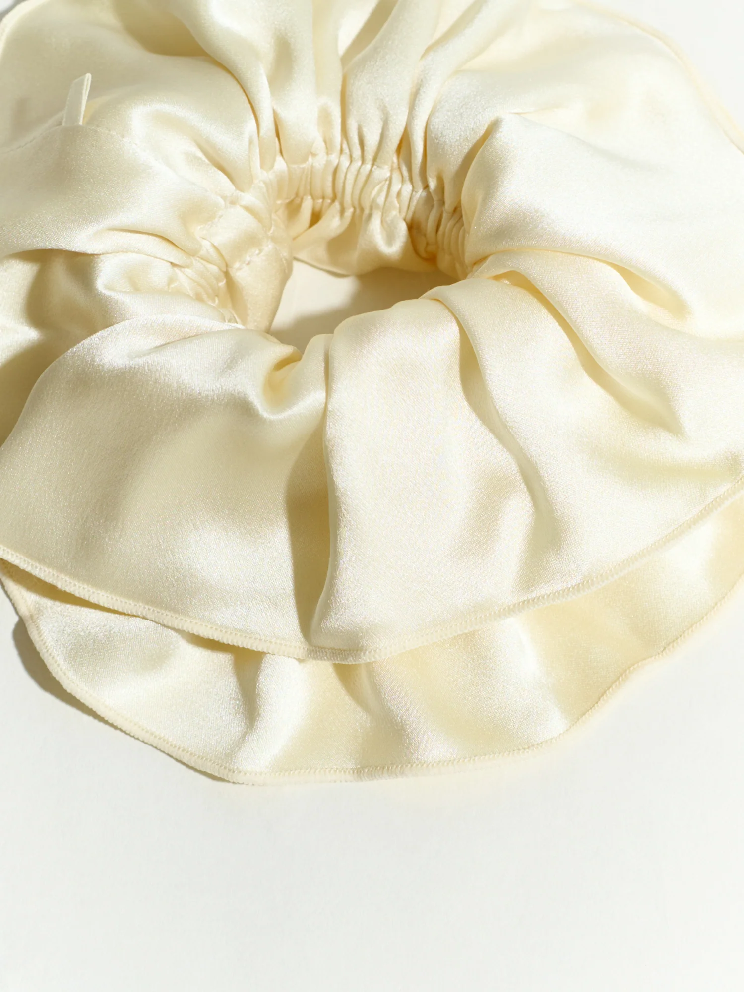 "Maxi Flower" Double-Layer Oversized Silk Scrunchie - Cream - Image 6