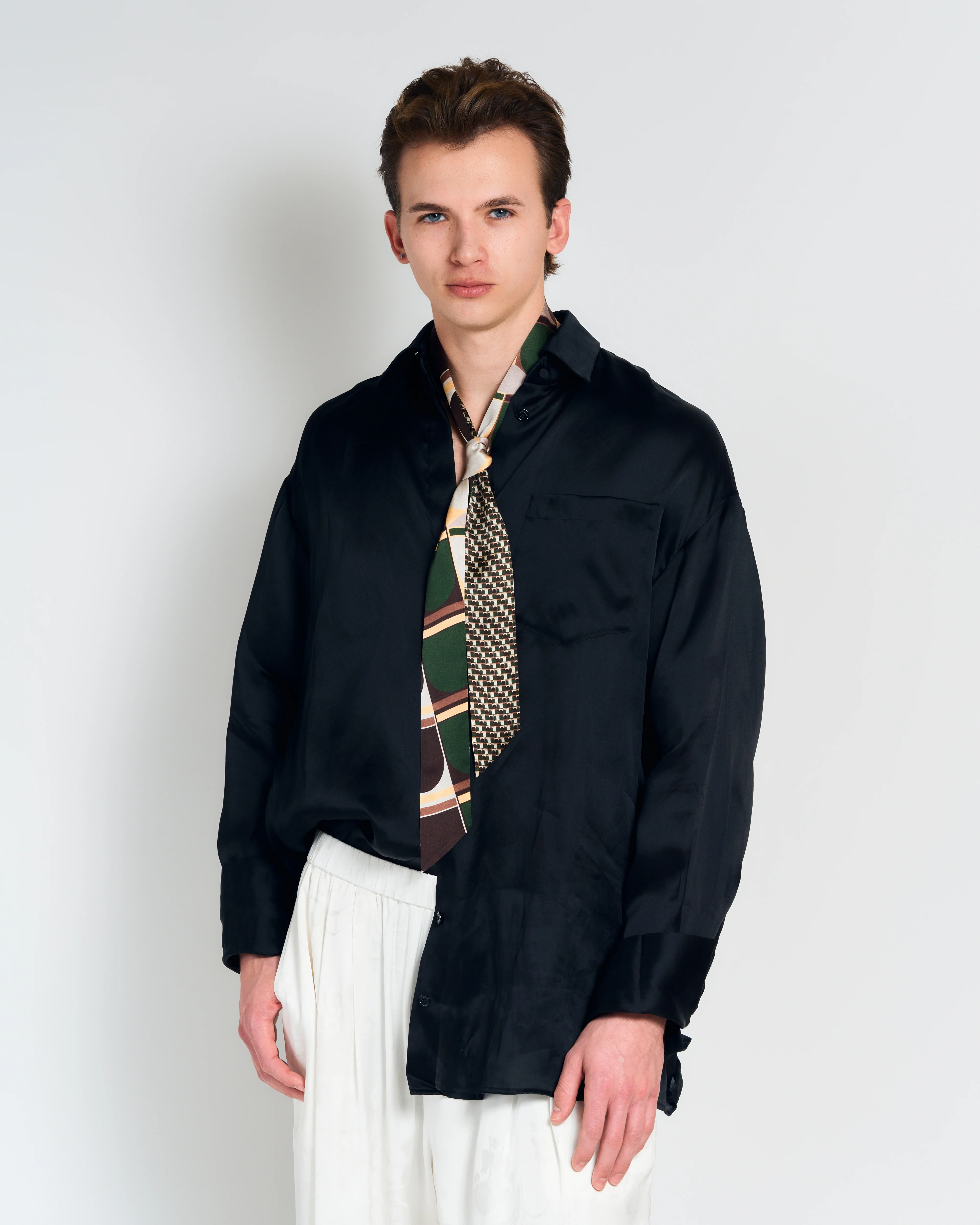 "Modular" Silk Skinny Scarf - Green - Image 3