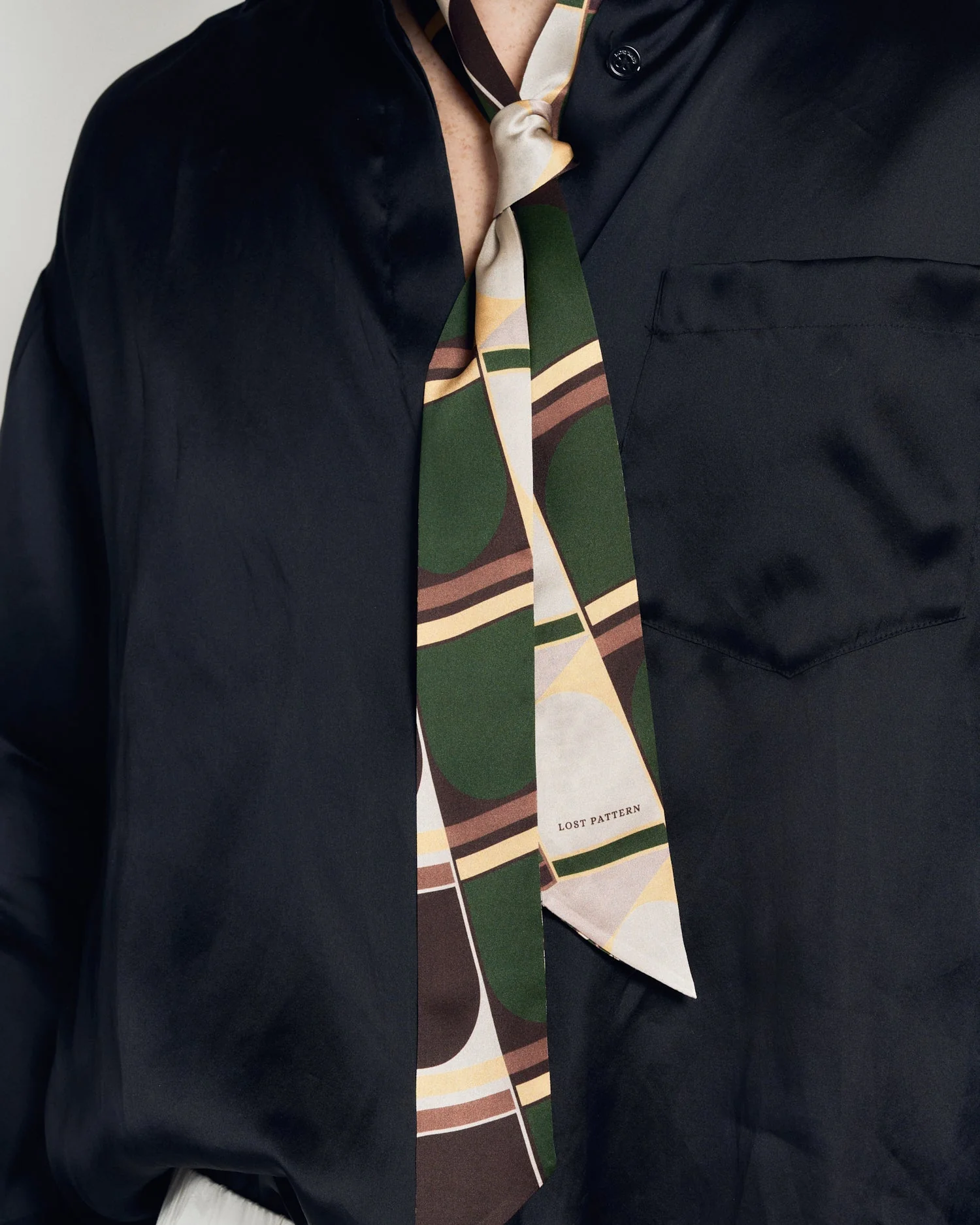 "Modular" Silk Skinny Scarf - Green - Image 6