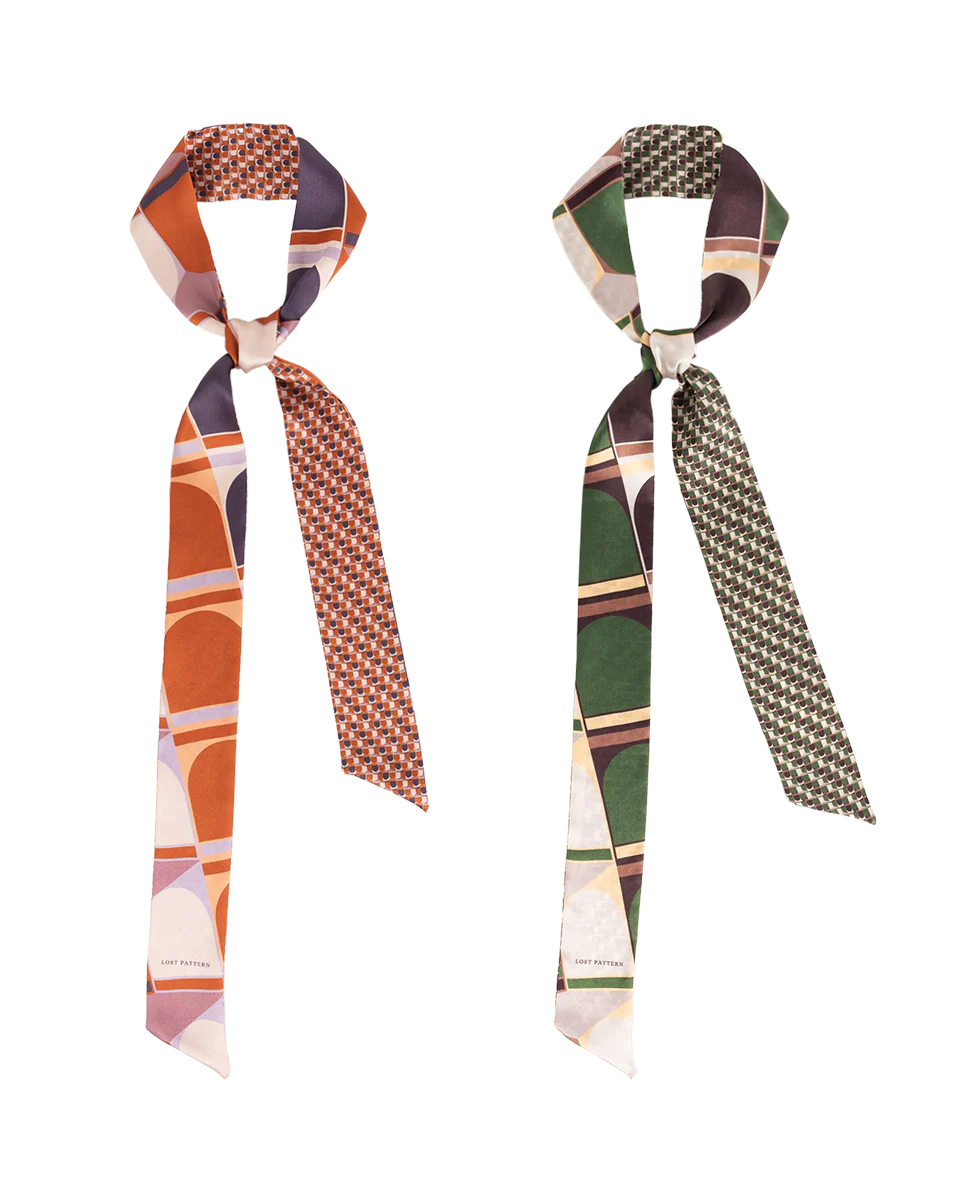 "Modular" Silk Skinny Scarf - Green - Image 7