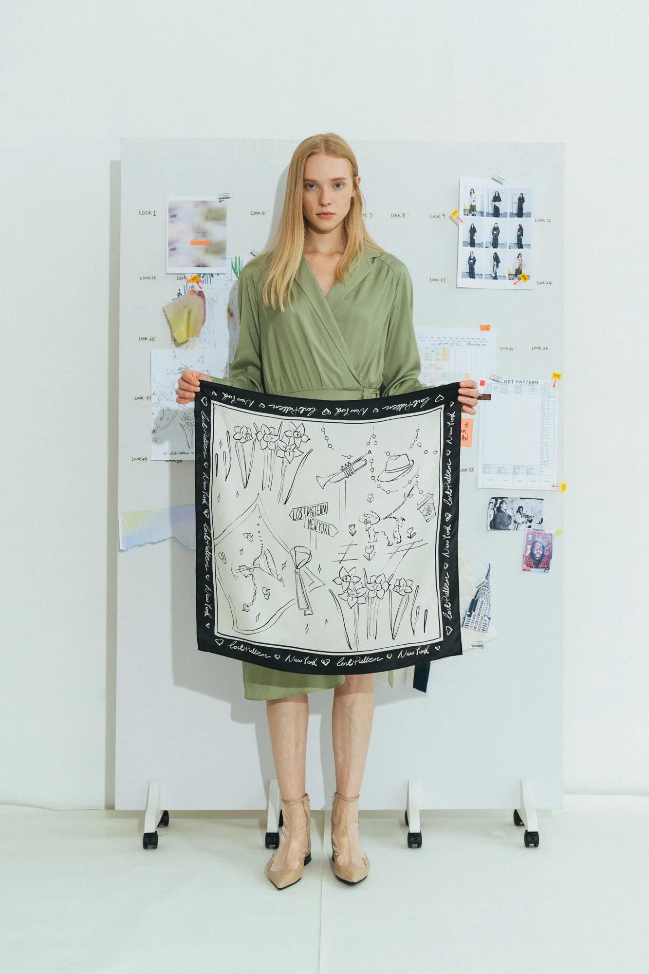 "New York in Sketches" Silk Scarf - Black & White - Image 10