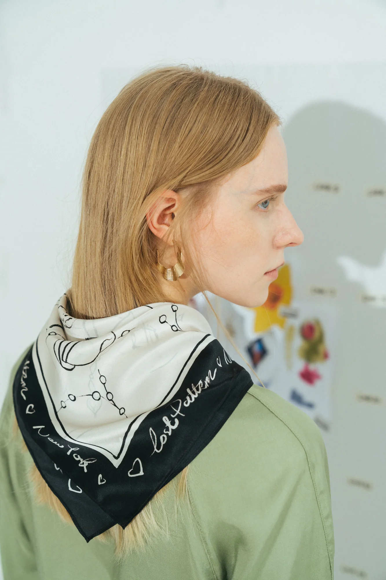 "New York in Sketches" Silk Scarf - Black & White - Image 4