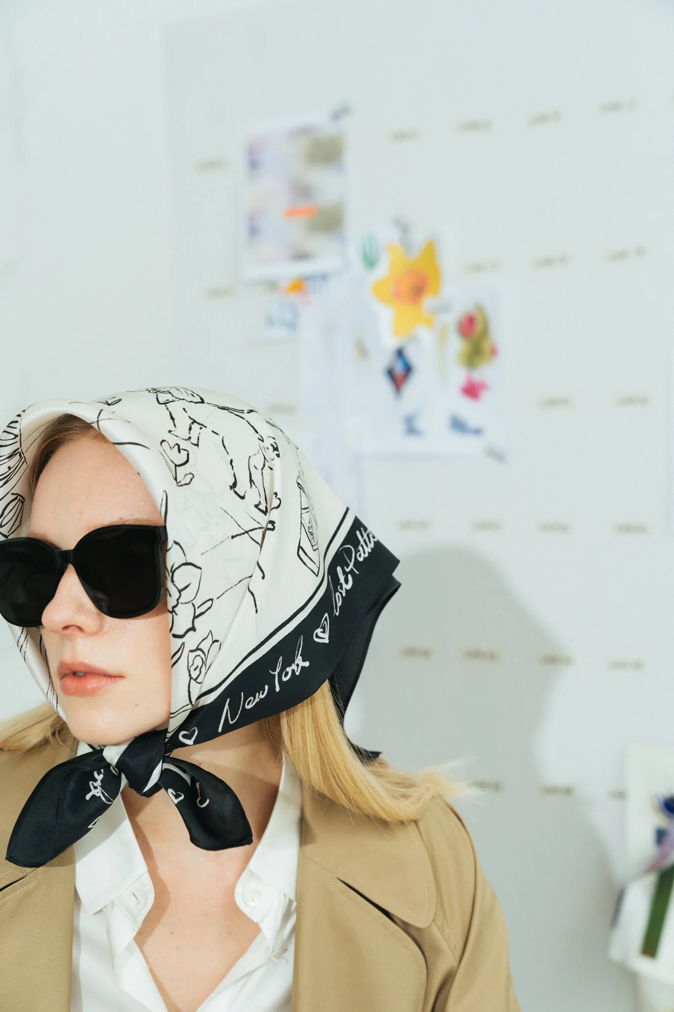 "New York in Sketches" Silk Scarf - Black & White - Image 7