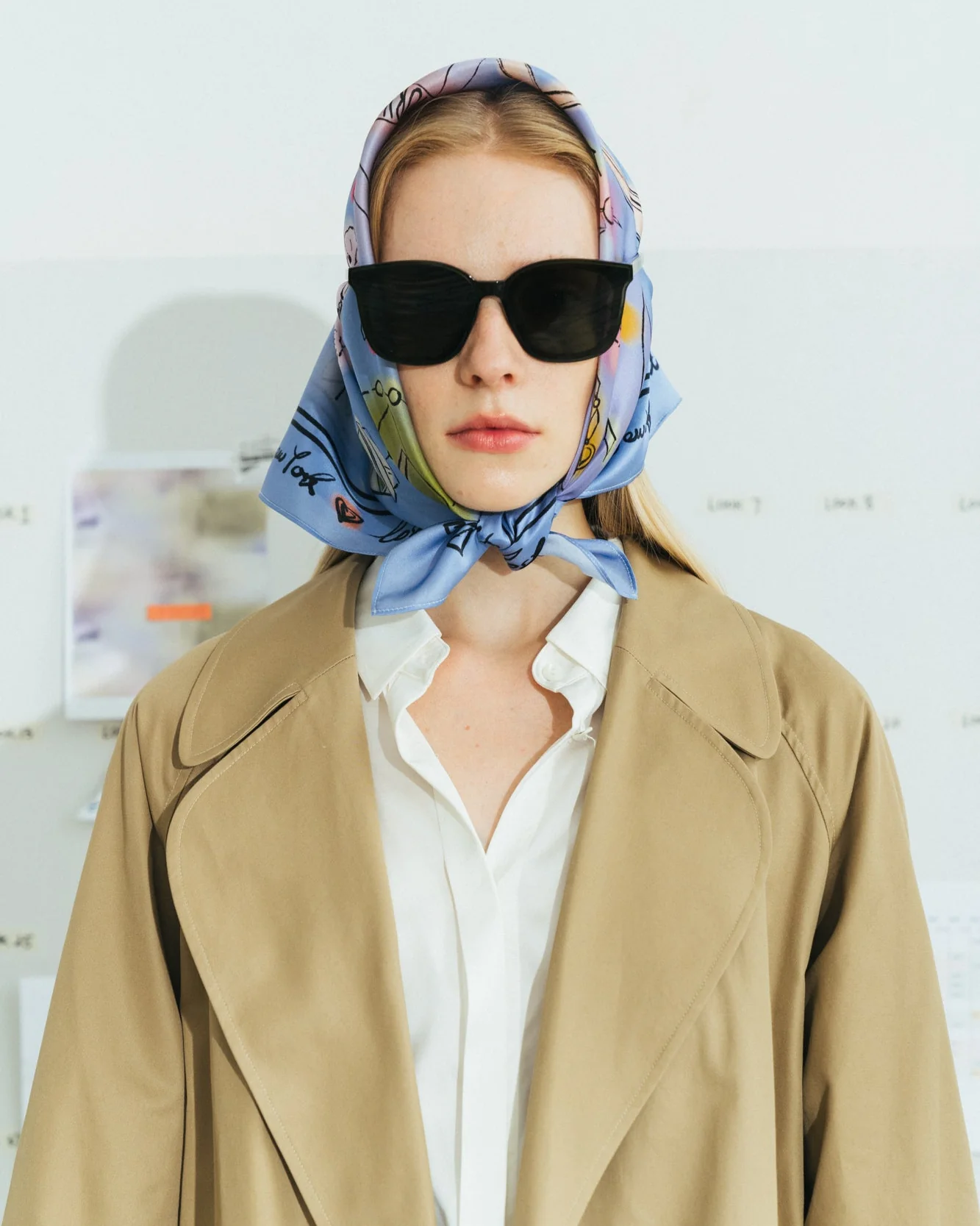 "New York in Sketches" Silk Scarf - Blue - Image 3