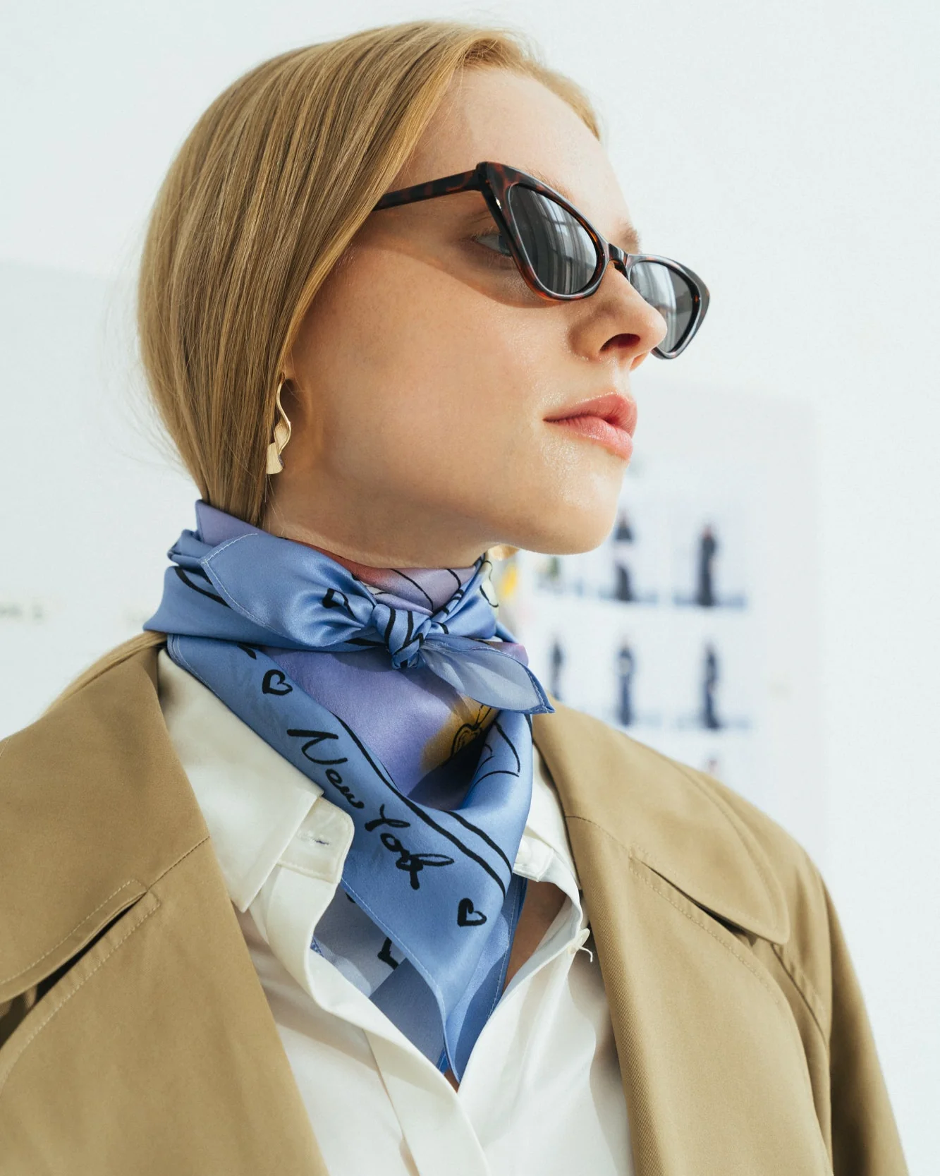 "New York in Sketches" Silk Scarf - Blue - Image 4