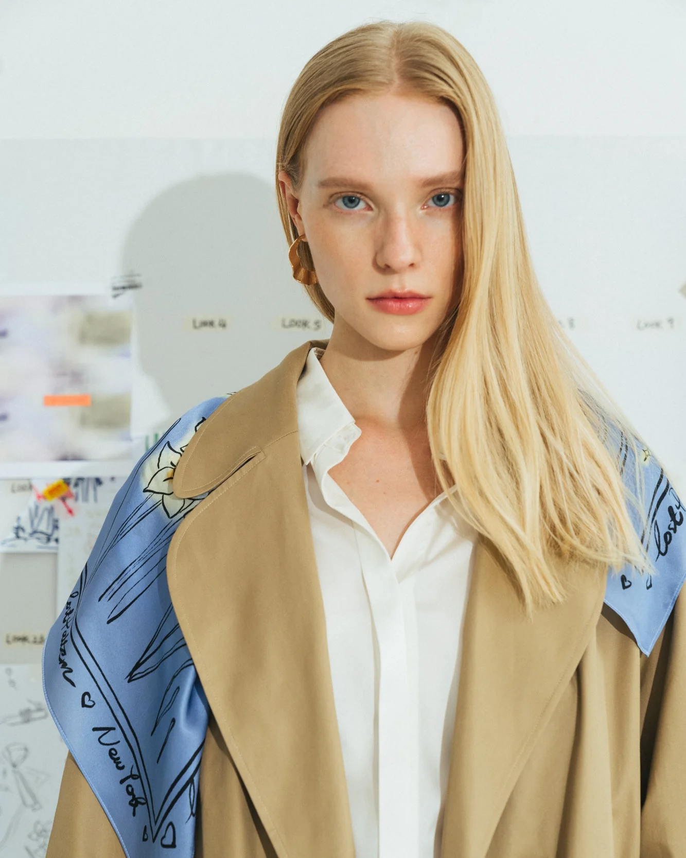 "New York in Sketches" Silk Scarf - Blue - Image 7