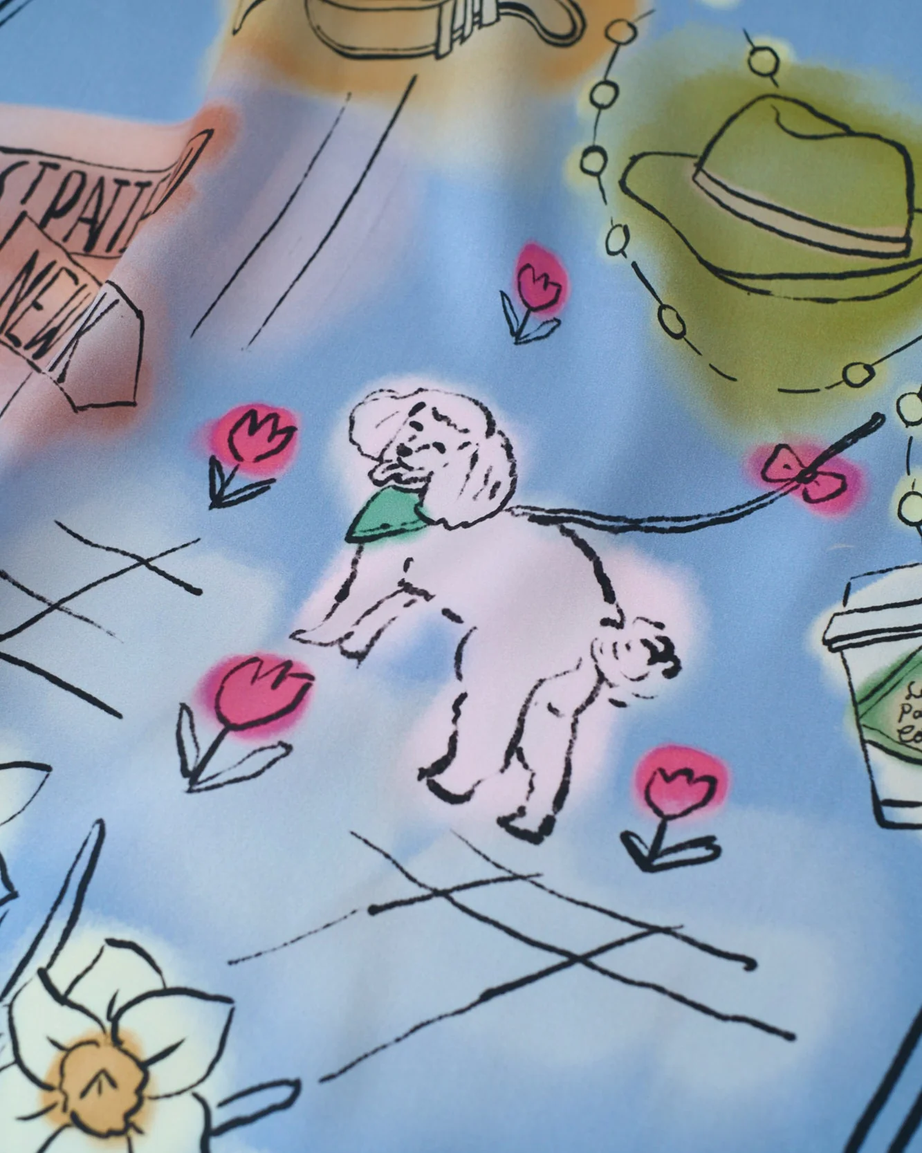 "New York in Sketches" Silk Scarf - Blue - Image 8