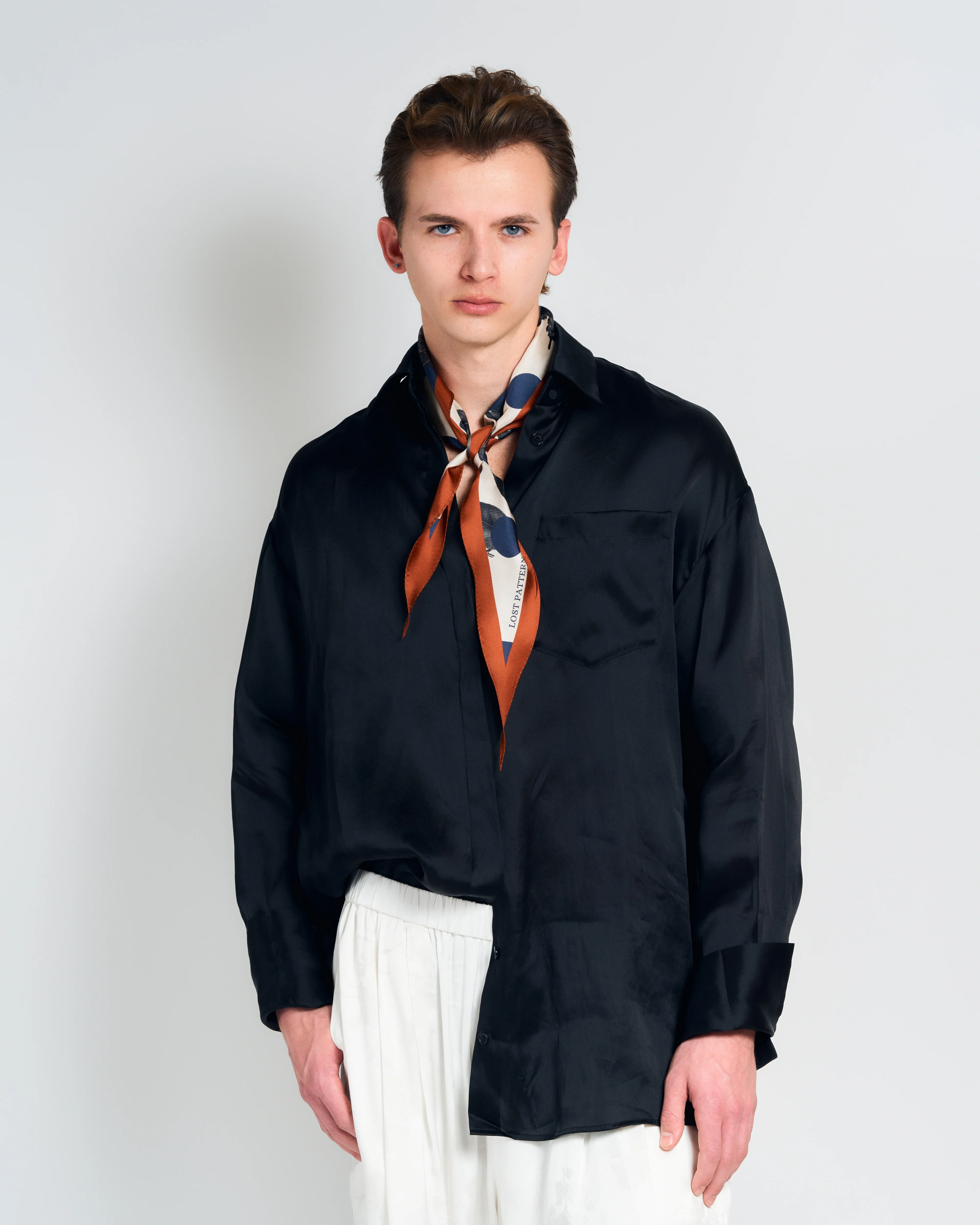 "Noir Floral" Silk Diamond Neckerchief - Image 3