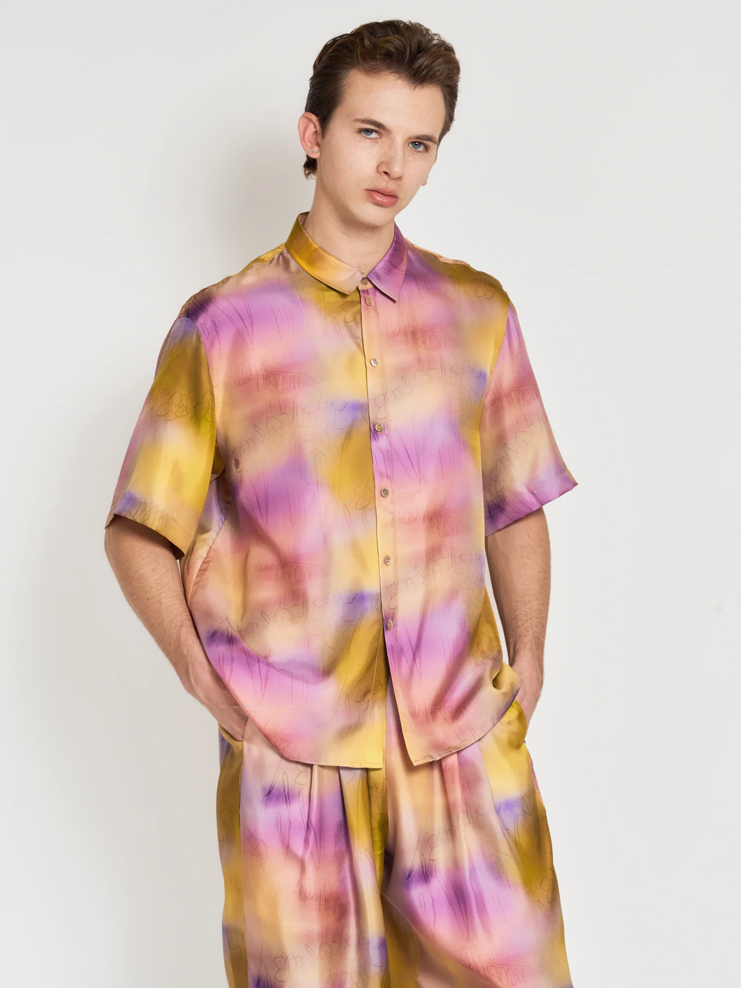 "Brooklyn" Oversized Silk Hawaii Shirt - Pink - Image 3