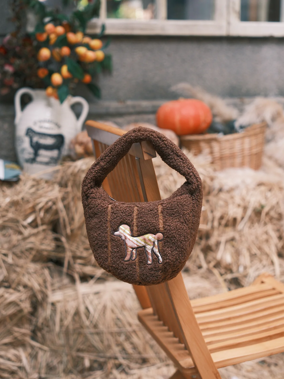 "Pan Pan" Half Moon Shearling Bag - Chocolate - Image 4