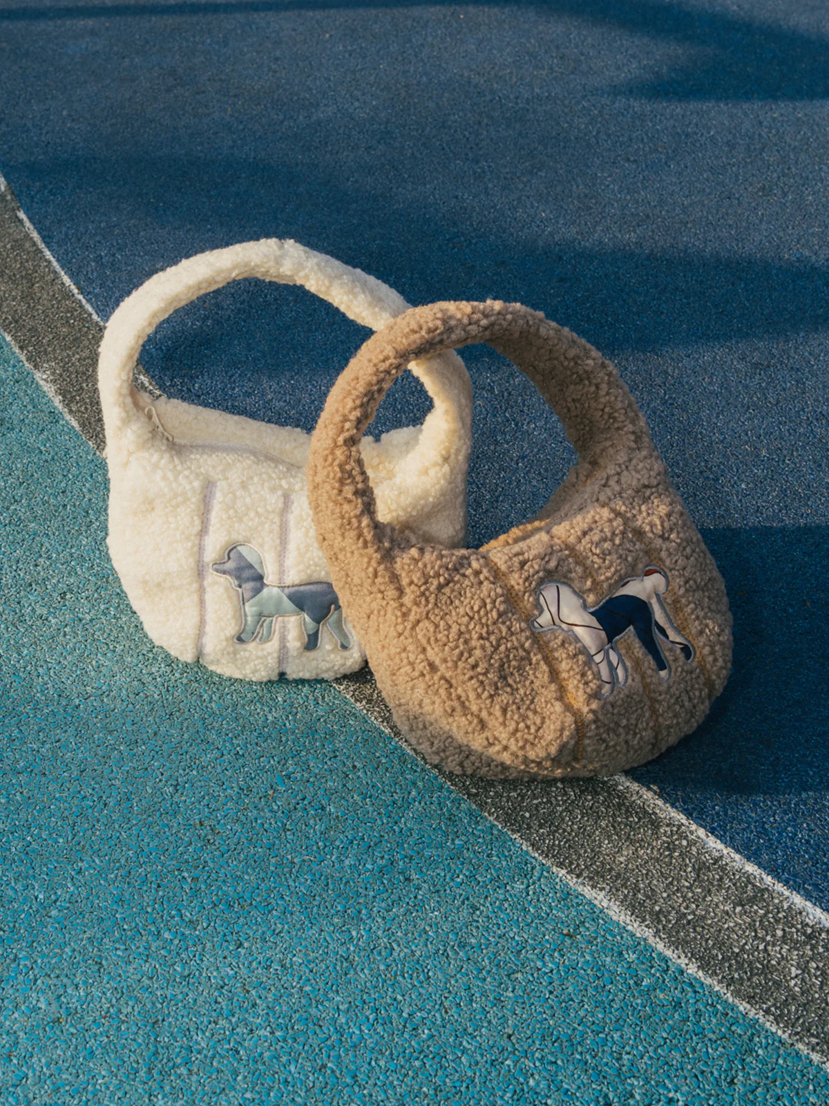 "Pan Pan" Half Moon Shearling Bag - Taupe - Image 3
