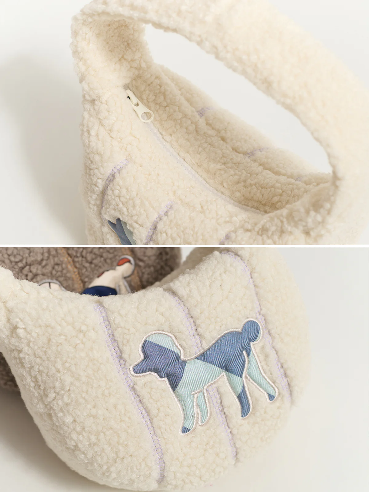 "Pan Pan" Half Moon Shearling Bag - White - Image 6