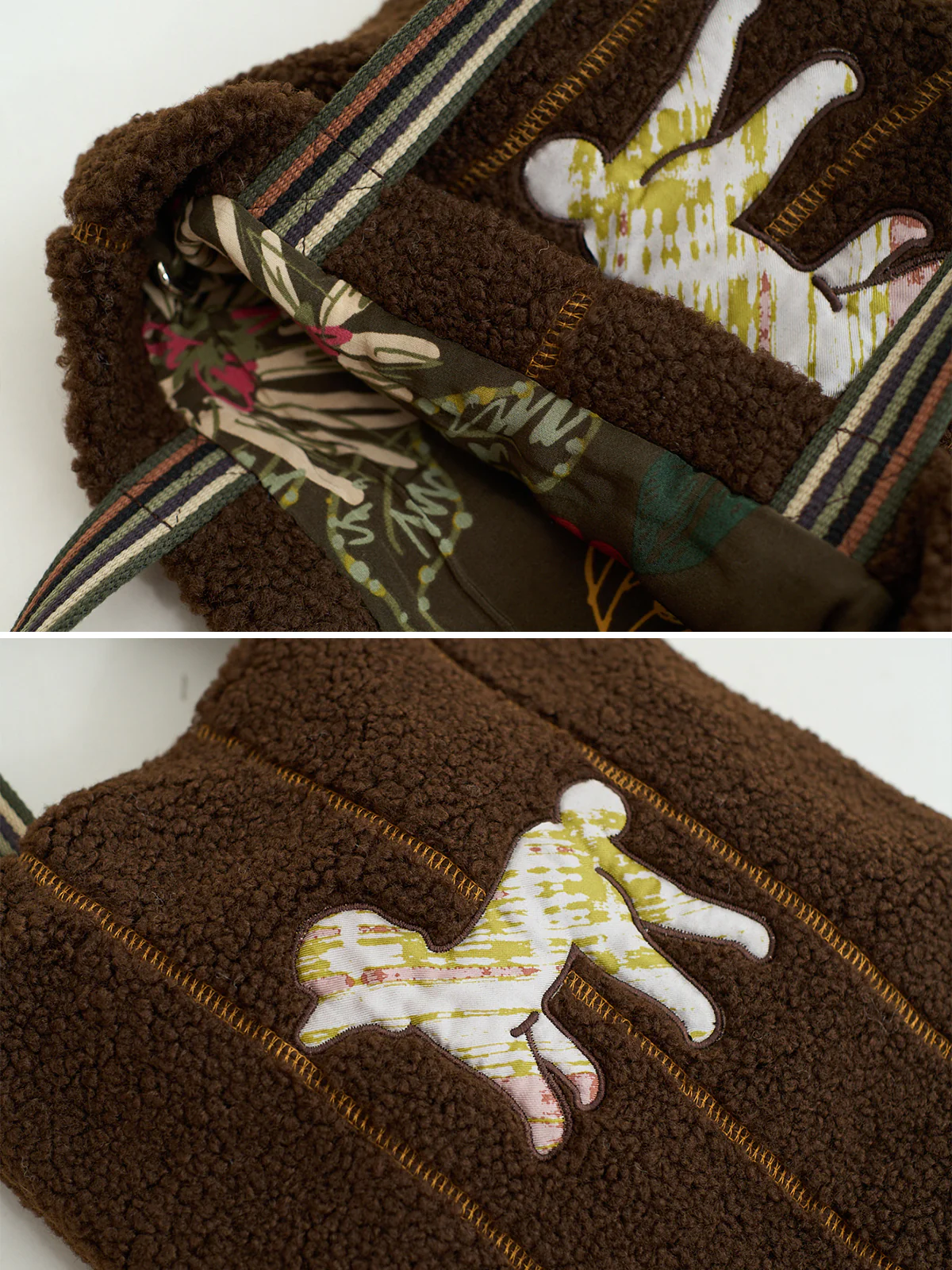 "Pan Pan" Shearling Tote Bag - Chocolate - Image 4