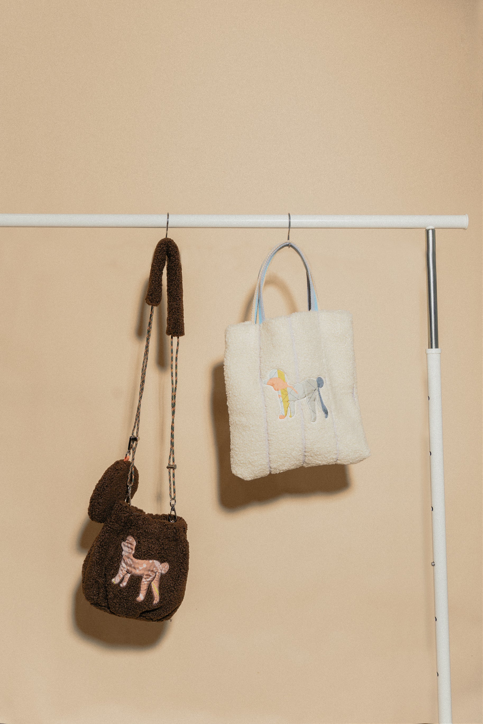 "Pan Pan" Shearling Tote Bag - White - Image 5