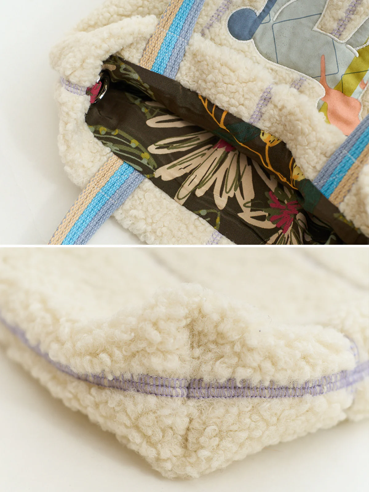 "Pan Pan" Shearling Tote Bag - White - Image 6