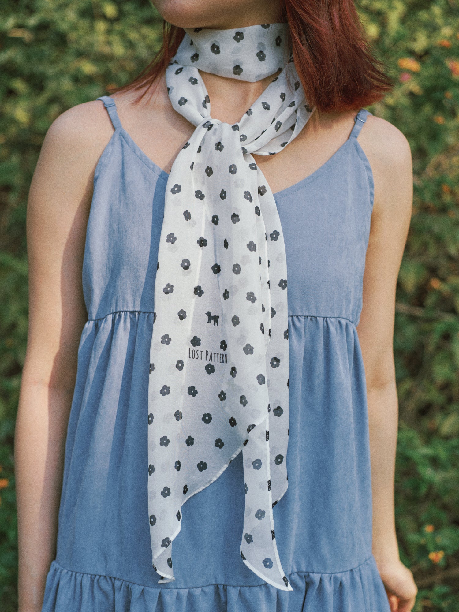 "Petal Veil" Silk Chiffon Neck Scarf - White - Image 3