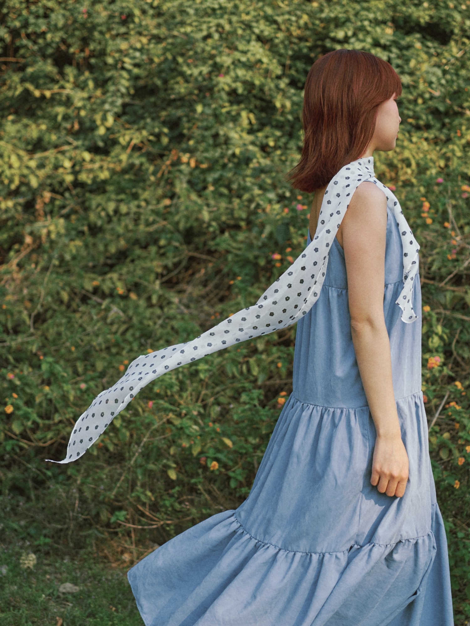 "Petal Veil" Silk Chiffon Neck Scarf - White - Image 4