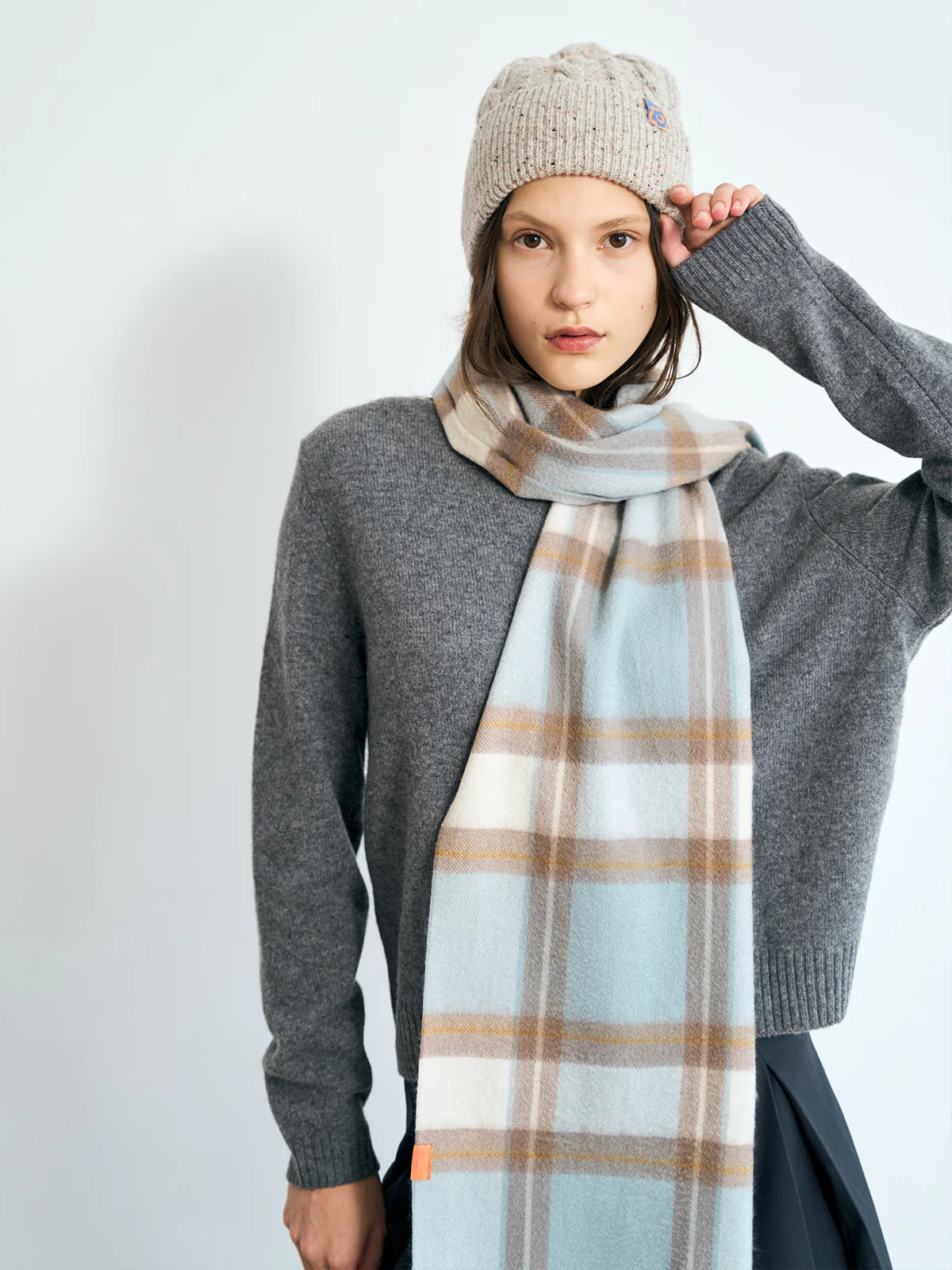 "Plaid" Cashmere Scarf - Blue - Image 4