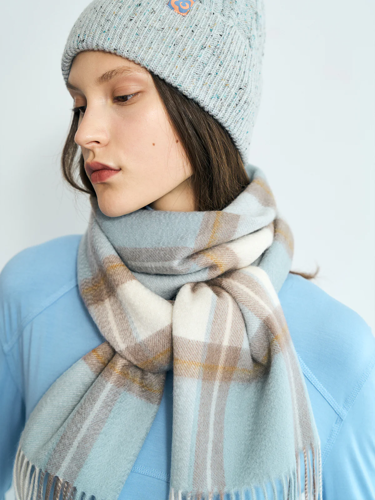 "Plaid" Cashmere Scarf - Blue - Image 5