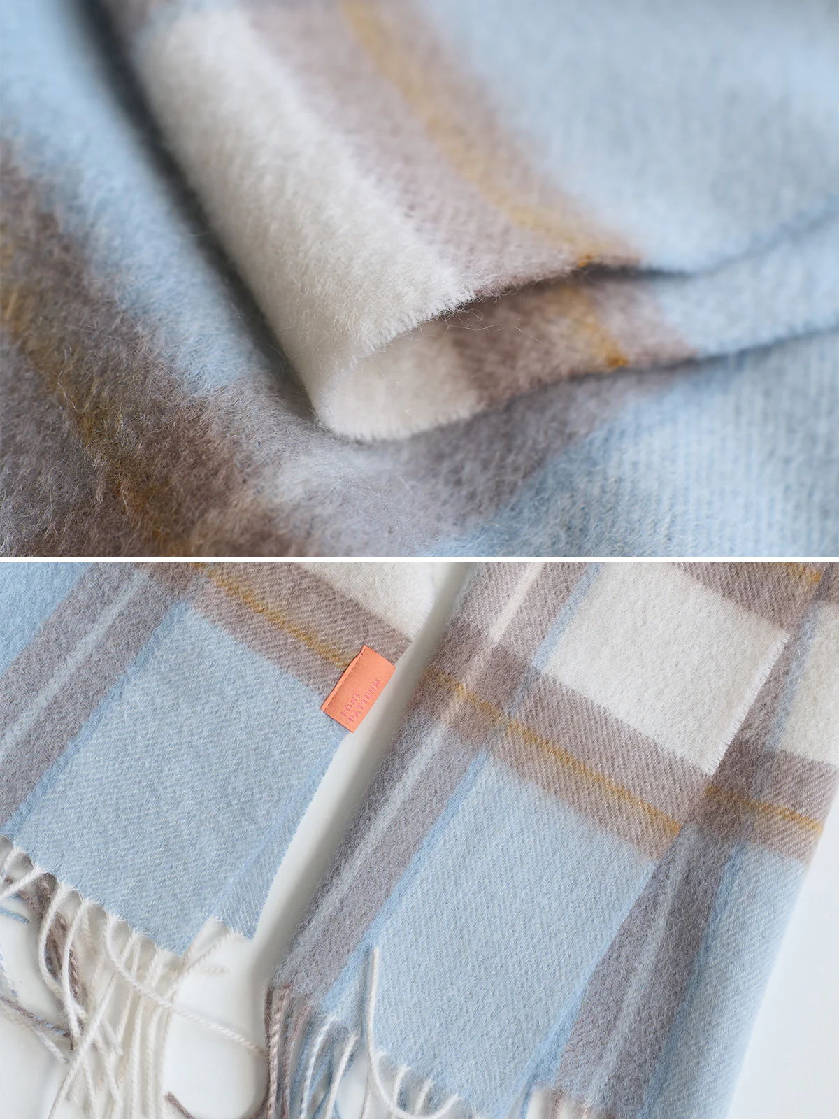 "Plaid" Cashmere Scarf - Blue - Image 6
