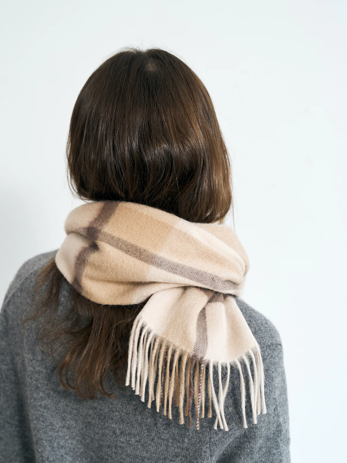 "Plaid" Cashmere Scarf - Coffee Cream - Image 4