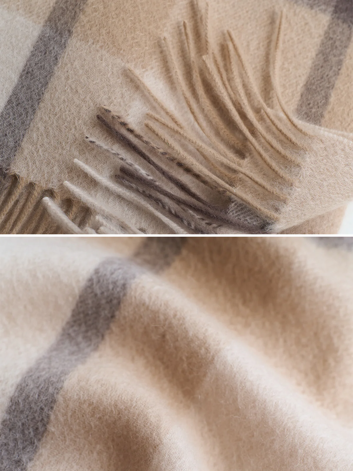 "Plaid" Cashmere Scarf - Coffee Cream - Image 6