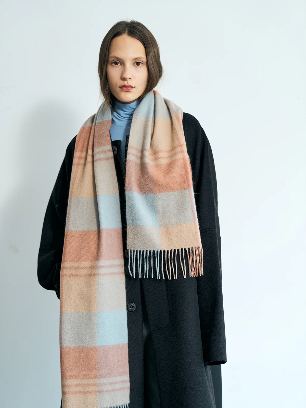 "Plaid" Cashmere Scarf - Pink & Blue - Image 3