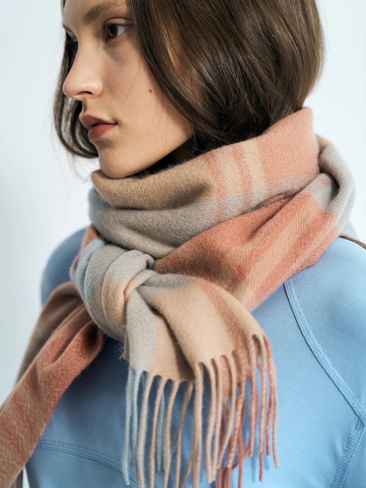 "Plaid" Cashmere Scarf - Pink & Blue - Image 5